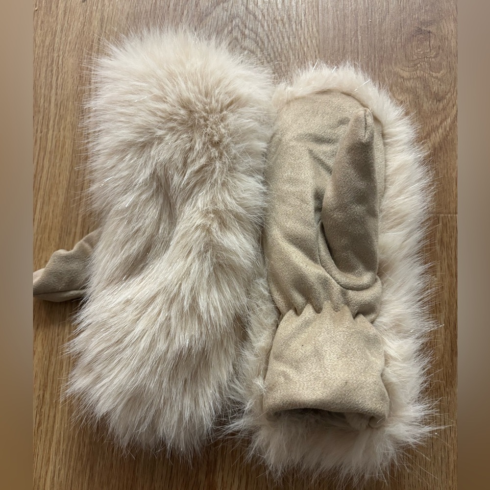 Faux Fur and Suede Mittens